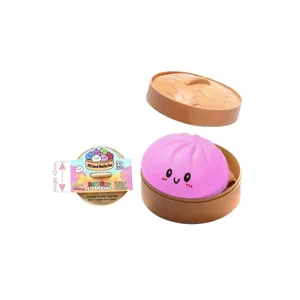 Giocattolo squishy panino al vapore viola con cestino in miniatura per lo stress