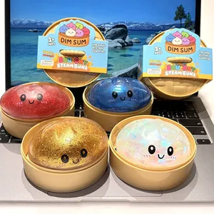 Lot de jouets de décompression en forme de brioche à la vapeur à paillettes colorées