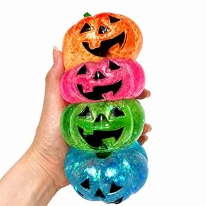 Juguete Para Aliviar El Estrés De Calabaza De Halloween Squishy Suave TPR Bola Anti-Estrés Jack-O-Lantern Con Lentejuelas Regalo De Fiesta