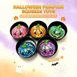 Jouet à Presser Squishy en Forme de Petit Pain et Citrouille Pailleté Anti-Stress Cadeau de Fête d'Halloween pour Enfants