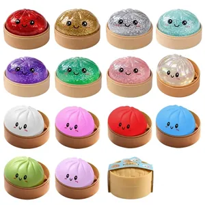 Giocattolo Squishy a Forma di Panino al Vapore Glitterato Giocattolo Antistress Con Mini Vaporiera in Morbido TPR per Bambini e Adulti