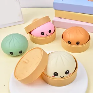 Cute colorful baozi steamed bun squishy toy set with mini plastic steamers