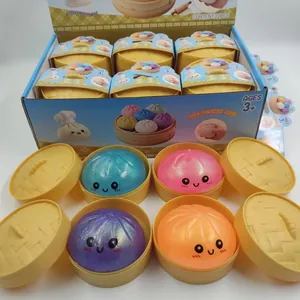 Colorful kawaii baozi squeeze toys with steamer baskets for stress relief