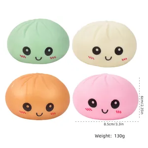 Detailed size and weight specs of colorful smiley face bun squishy stress relief toy
