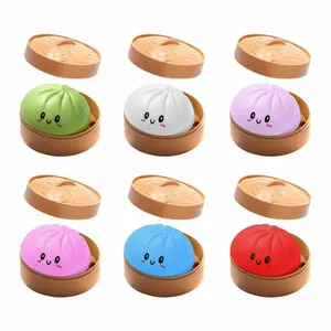 Kawaii Baozi Squishy Giocattolo Antistress TPR Simulazione Panino al Vapore Con Mini Vaporiera per Adulti Bambini Espressione Cartone Animato