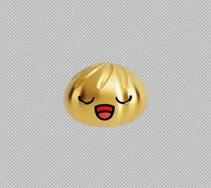 Close-up of golden bun-shaped squishy toy with a cute smiling face for stress relief