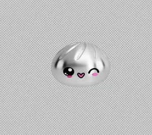 Close-up of a metallic silver cute baozi squeeze toy with a winking kawaii face