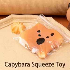 Close-up of a cute orange Capybara squishy decompression toy in transparent packaging