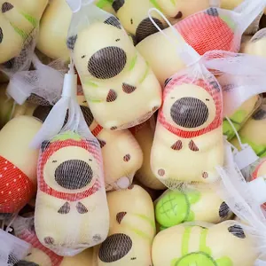 Cute Capybara squishy toys individually packed in white mesh bags for stress relief