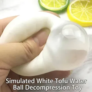 Detail view of a soft white tofu squishy water ball toy for effective stress relief