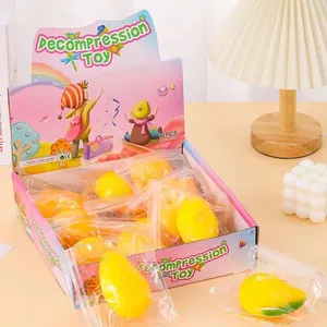 Set of 12 yellow mango slow rebound squeeze toys in colorful decompression toy packaging