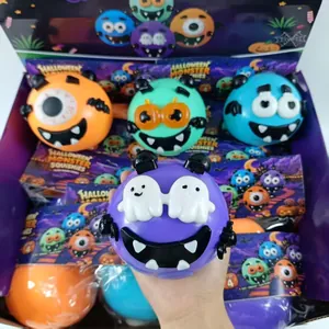 Purple Halloween monster squishy toy with ghost eyes from a slow-rising TPR stress relief set