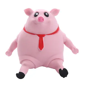 Lindo juguete antiestrés de cerdo rosa con corbata roja para descompresión y diversión