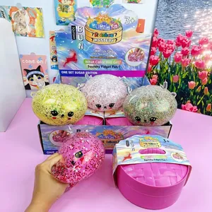 Großes 15cm Glitzer Squishy Spielzeug mit Geweih in einem rosa Dämpfkorb Behälter