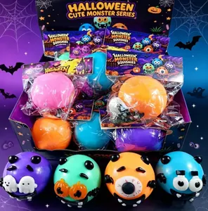Detailed view of Halloween cute monster squishies set in colorful TPR rebound material