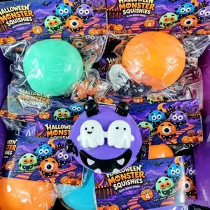 Halloween monster squishy slow rebound toy set in festive colorful packaging detail view