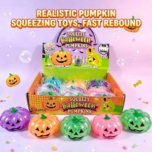 12-pack glittery Jack-O-Lantern pumpkin squishy stress relief toy set for Halloween