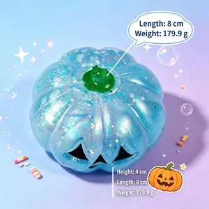 Glittery blue Halloween pumpkin squishy toy for stress relief, 8cm size.