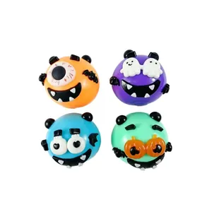 Set of 4 Halloween TPR squishy toys with spooky monster faces for stress relief and fun.