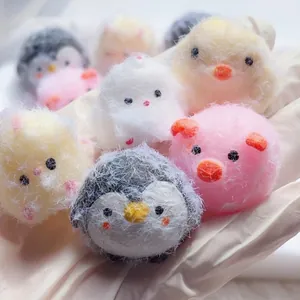 Close-up detail of simulation animal squishy toys with soft fluffy texture for stress relief