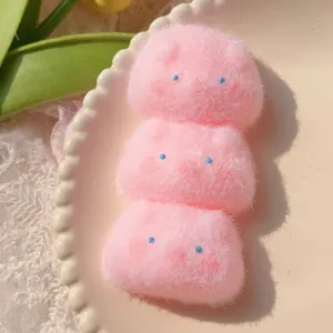 Triple stacked cute pink fluffy puppy squishy toy designed for stress relief and fun