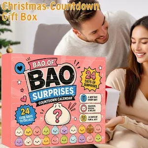 Vista dettagliata del calendario dell'Avvento di 24 giorni con simpatici squishy bao