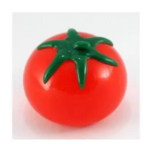 Vista detallada del juguete antiestrés con forma de tomate rojo para el juego sensorial