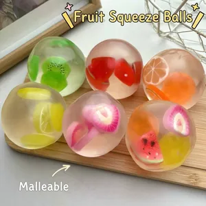 Jouet Anti-stress Fait à la Main avec Tranches de Fruits Balle à Presser Texture Gelée Transparente Balle Sensorielle de Décompression pour Enfants Adultes