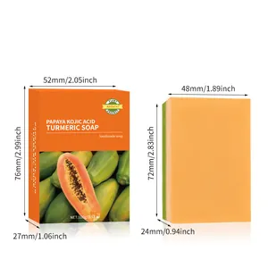 Dimensioni dettagliate e confezione del sapone artigianale alla papaya e curcuma 100g