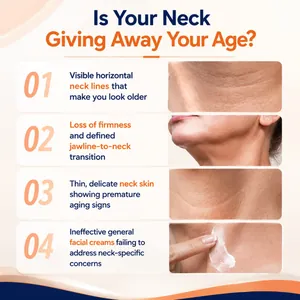 Info-graphic showing neck aging concerns like lines and loss of firmness for repair cream.
