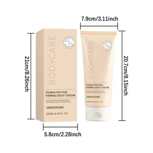 Dimensions of 250ml firming body cream tube and packaging box in cm and inches