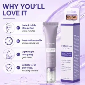 Detail view showing Instant Lift Eye Gel features with 15ml tube and packaging box.