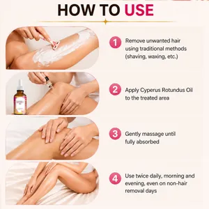 Instructions étape par étape pour l'application d'huile de Cyperus Rotundus après rasage.