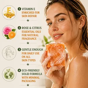 Détail du savon au kaki moussant enrichi en vitamine E et aux extraits d'agrumes