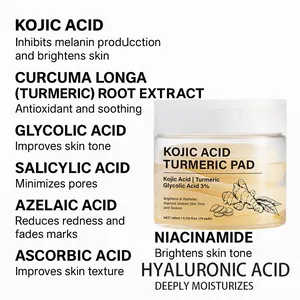Detailansicht der wichtigsten hautaufhellenden Inhaltsstoffe der Kojic Säure Kurkuma Toner Pads