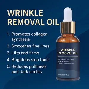 Wrinkle removal oil detail showing skin benefits like collagen synthesis and firming