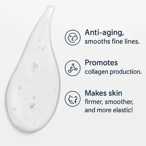 Clear anti-aging gel texture detail with smoothing and firming benefit icons