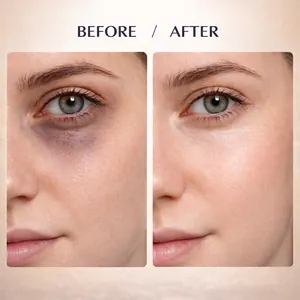 Before and after comparison of under-eye dark circle reduction using serum