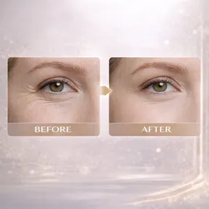 Close-up comparison showing before and after effect of retinol eye cream on wrinkles