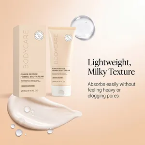 Detail showing lightweight milky texture of firming body cream with peptides and ceramides.