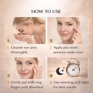 How to use eye serum guide showing 4 steps for morning and night application
