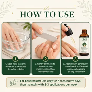 Detailed three-step guide for applying tea tree ginger nail care serum effectively at home