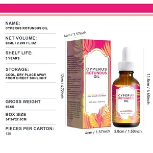 Huile de Cyperus Rotundus 60 ml avec dimensions d'emballage et spécifications détaillées