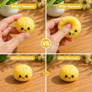 Juguete antiestrés blando con forma de bollo amarillo y cara bonita que rebota lento