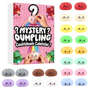Mystery dumpling squishy advent calendar featuring 24 colorful cartoon fidget toys