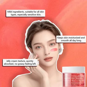 Detail of collagen niacinamide jelly cream showing smooth texture on model's skin