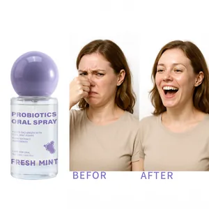 Detalle del spray bucal probiótico 20ml con ingredientes y efecto de aliento fresco
