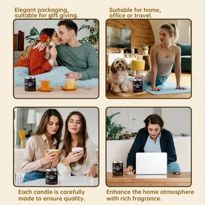 Bougie parfumée présentée dans divers contextes de vie confortables, comme le yoga et cadeau