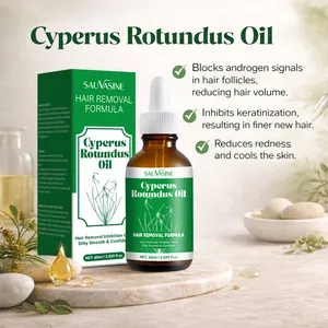 Detailed view of SAUVASINE Cyperus Rotundus Oil hair removal formula in 60ml bottle