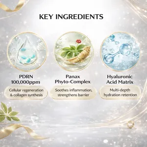 Key ingredients infographic for PDRN Capsule Cream featuring Panax and Hyaluronic Acid